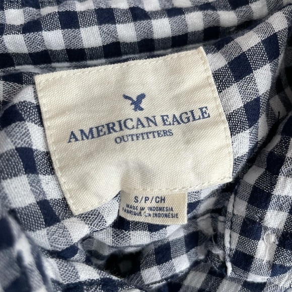 American Eagle Black Gingham Checkered Short Sleeves Button Down Shirt Small - Picture 13 of 15